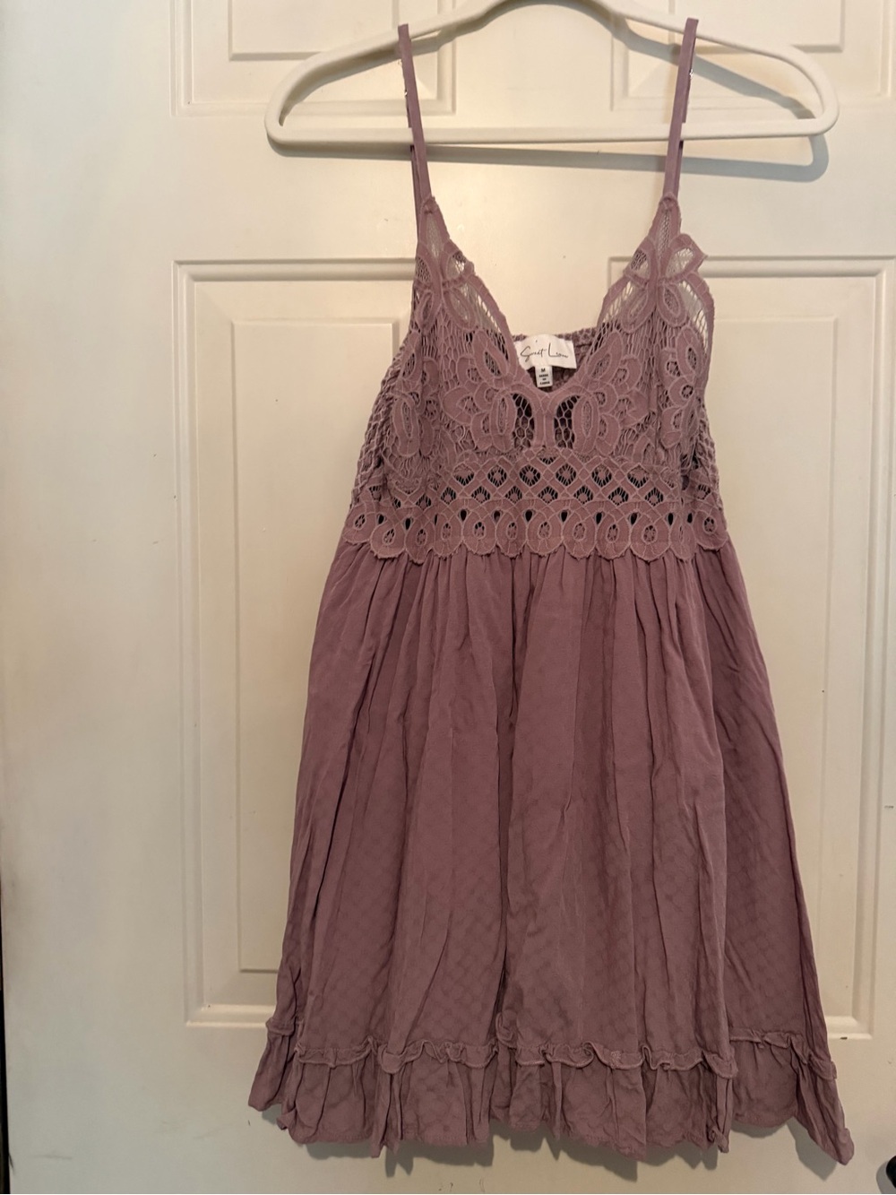 Lace-Bodice Spaghetti Strap Mini Dress in Mauve